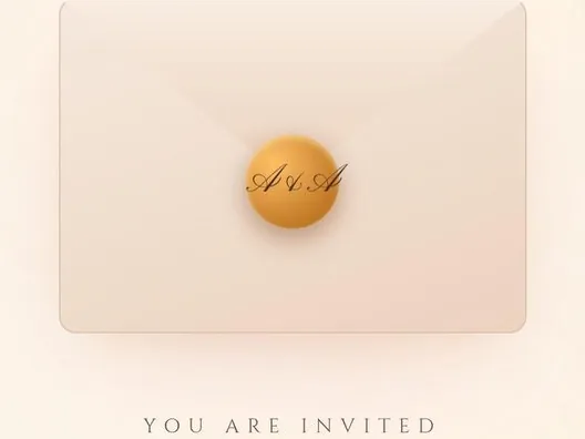 An ivory envelope with a gold seal above the words You are invited, the opening screen of a digital invitation