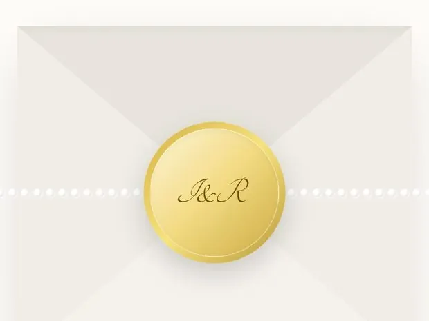 An ivory envelope with a round gold seal